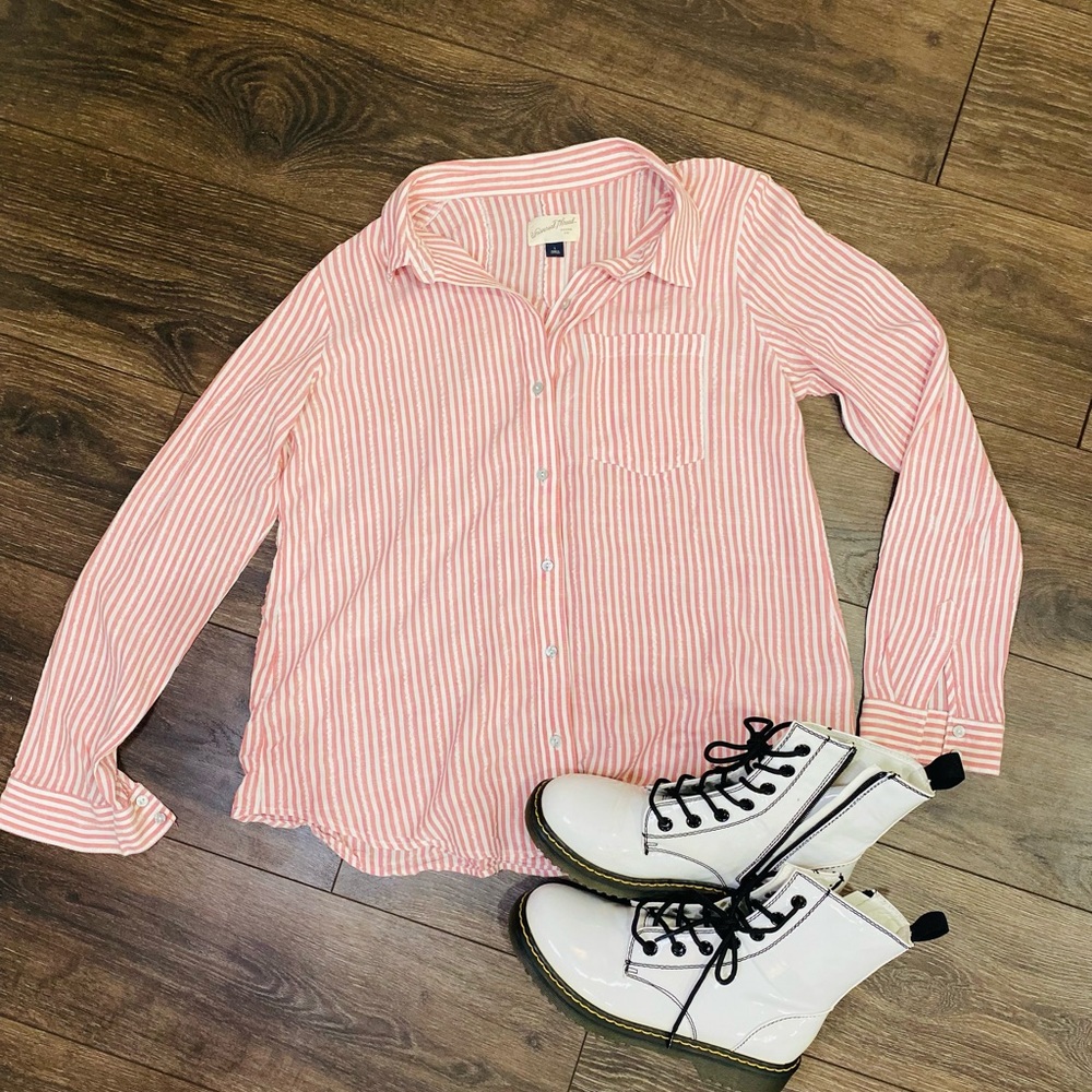 Pink and White Striped collard Shirt women’s